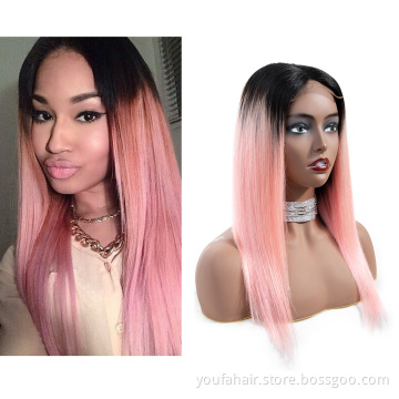 12A Brazilian Human Virgin Hair 4*4 Lace Closure Wig Ombre Pink Color 1b Golden Rose Glueless Transparent HD Lace Front Wigs